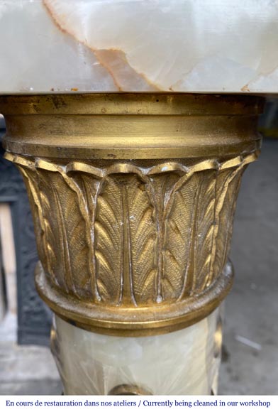 Empire style onyx mantel with detached columns and ormolu capitals-3
